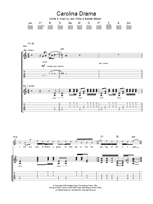 Download The Raconteurs Carolina Drama Sheet Music and learn how to play Guitar Tab PDF digital score in minutes