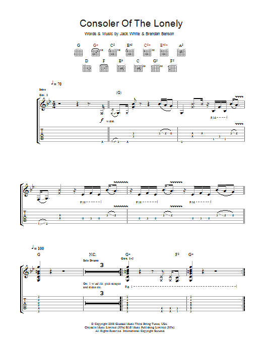 Download The Raconteurs Consoler Of The Lonely Sheet Music and learn how to play Guitar Tab PDF digital score in minutes