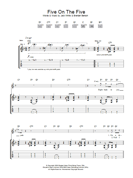 Download The Raconteurs Five On The Five Sheet Music and learn how to play Guitar Tab PDF digital score in minutes