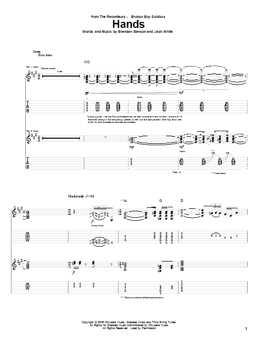 Download The Raconteurs Hands Sheet Music and learn how to play Guitar Tab PDF digital score in minutes