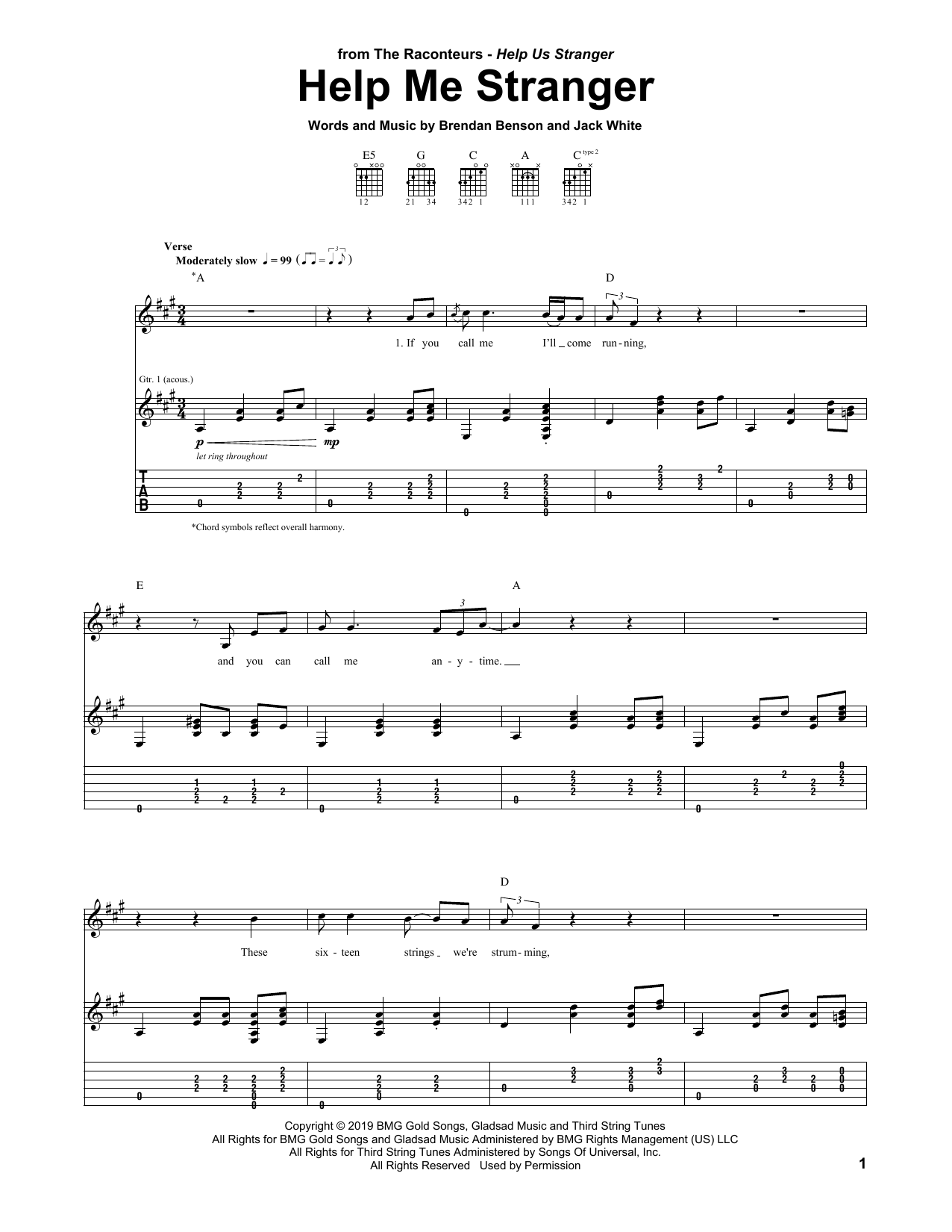 Download The Raconteurs Help Me Stranger Sheet Music and learn how to play Guitar Tab PDF digital score in minutes