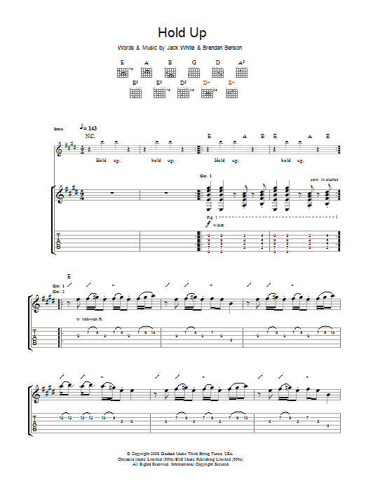 Download The Raconteurs Hold Up Sheet Music and learn how to play Guitar Tab PDF digital score in minutes