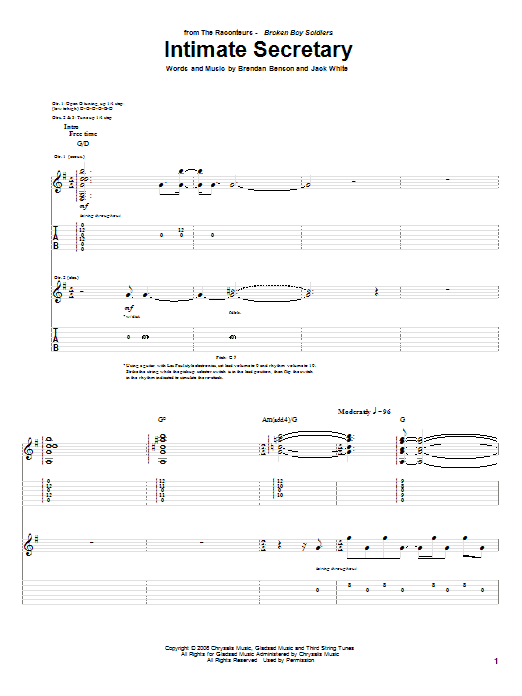 Download The Raconteurs Intimate Secretary Sheet Music and learn how to play Guitar Tab PDF digital score in minutes