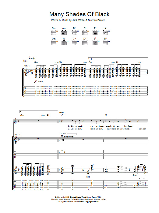 Download The Raconteurs Many Shades Of Black Sheet Music and learn how to play Guitar Tab PDF digital score in minutes
