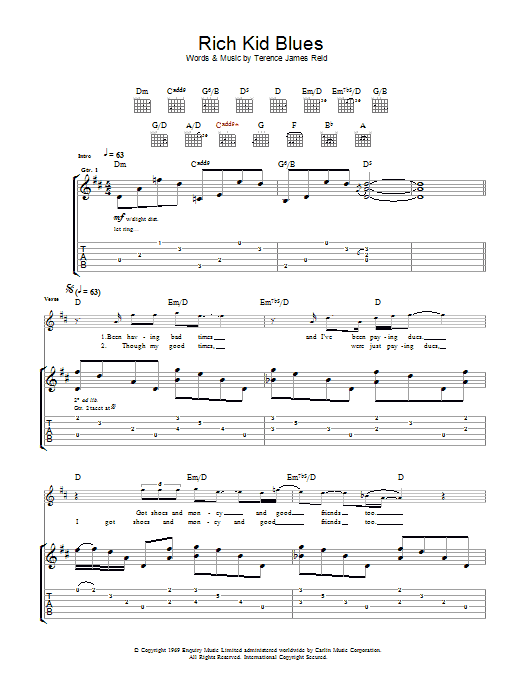Download The Raconteurs Rich Kid Blues Sheet Music and learn how to play Guitar Tab PDF digital score in minutes