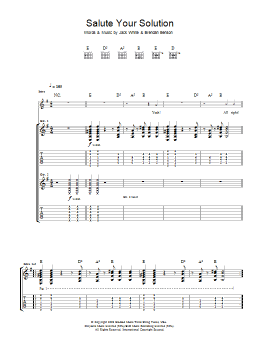 Download The Raconteurs Salute Your Solution Sheet Music and learn how to play Guitar Tab PDF digital score in minutes