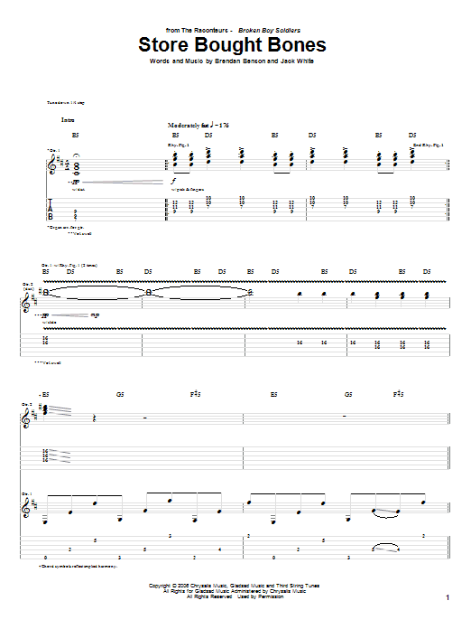 Download The Raconteurs Store Bought Bones Sheet Music and learn how to play Guitar Tab PDF digital score in minutes