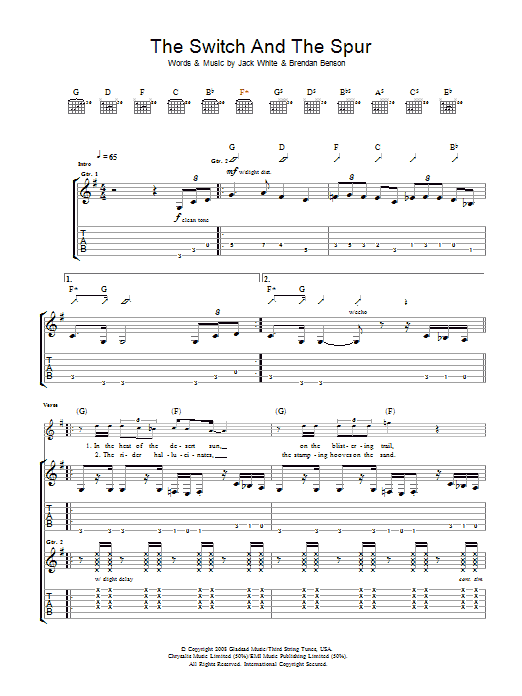 Download The Raconteurs The Switch And The Spur Sheet Music and learn how to play Guitar Tab PDF digital score in minutes