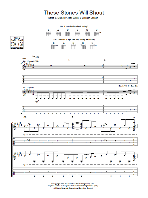 Download The Raconteurs These Stones Will Shout Sheet Music and learn how to play Guitar Tab PDF digital score in minutes