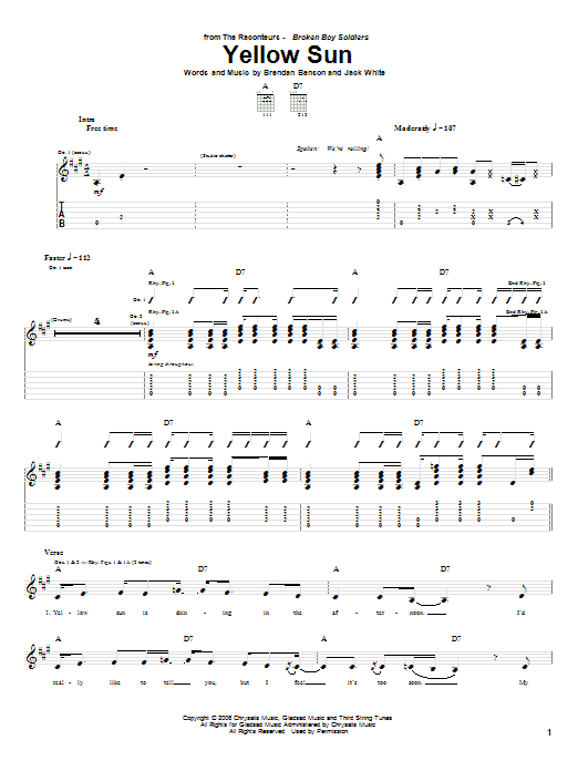 Download The Raconteurs Yellow Sun Sheet Music and learn how to play Guitar Tab PDF digital score in minutes