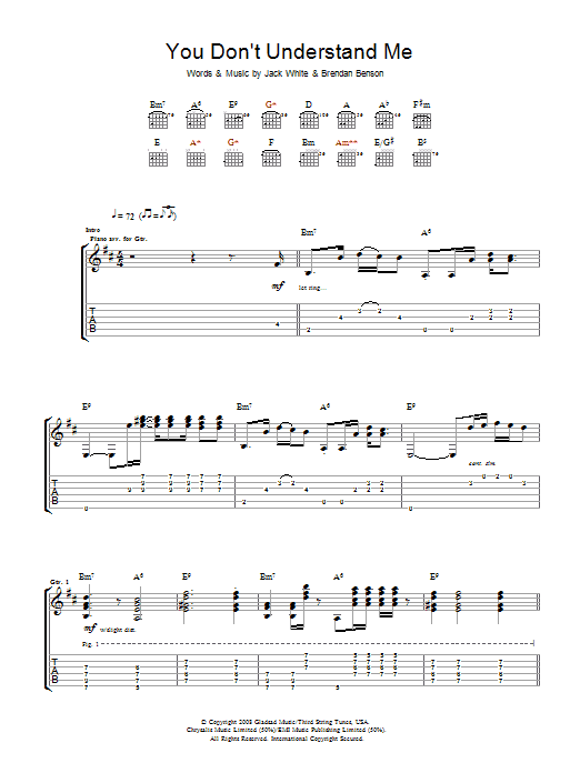 Download The Raconteurs You Don't Understand Me Sheet Music and learn how to play Guitar Tab PDF digital score in minutes