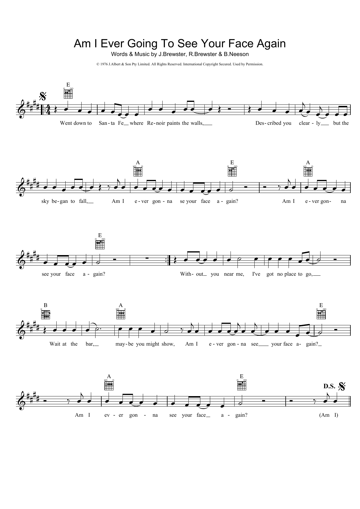 Download The Radiators Am I Ever Going To See Your Face Again Sheet Music and learn how to play Melody Line, Lyrics & Chords PDF digital score in minutes