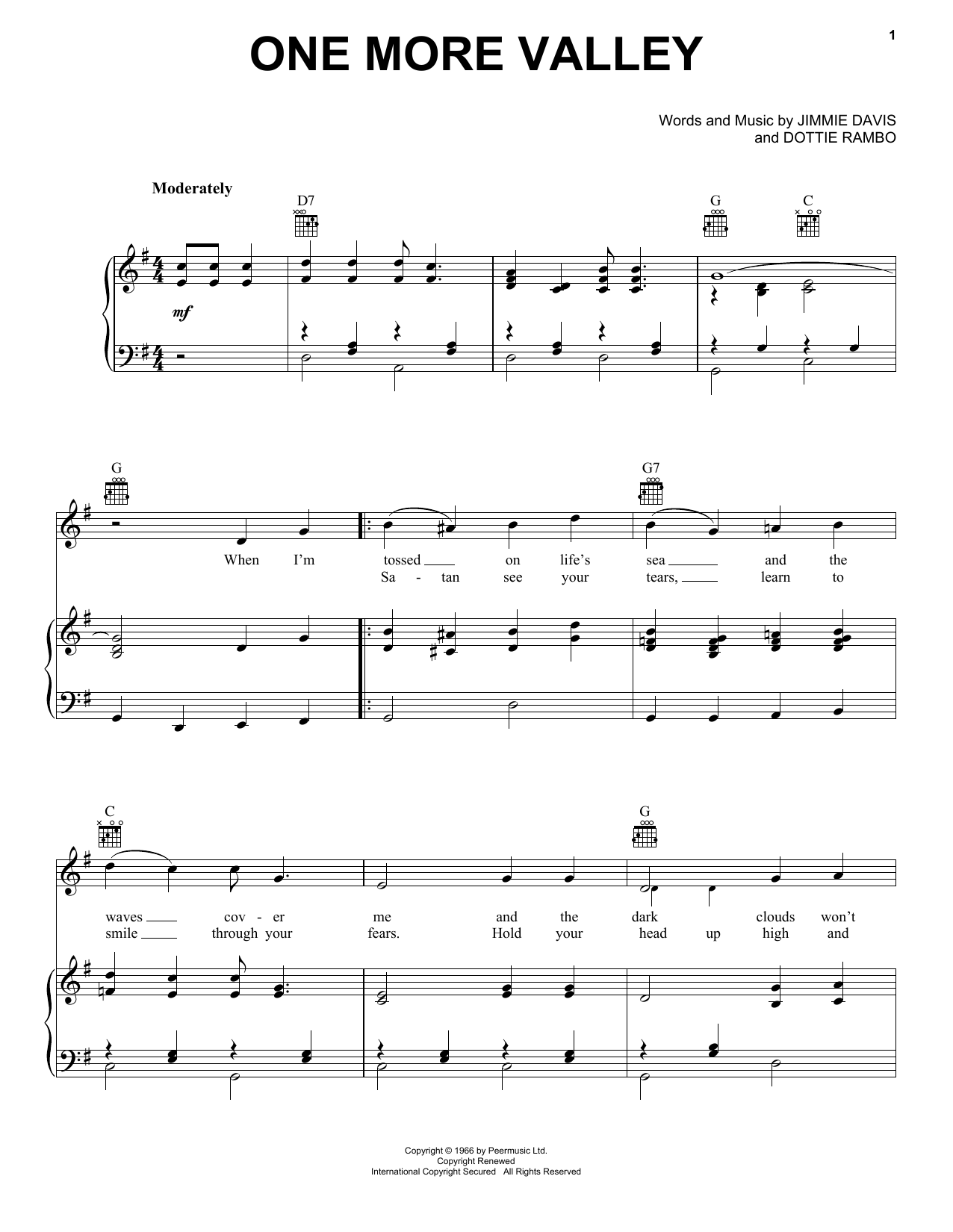 Download The Rambos One More Valley Sheet Music and learn how to play Piano, Vocal & Guitar Chords (Right-Hand Melody) PDF digital score in minutes