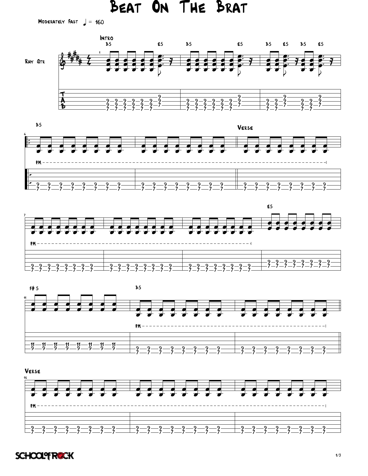 Download The Ramones Beat On The Brat Sheet Music and learn how to play School of Rock – Rhythm Guitar Tab PDF digital score in minutes