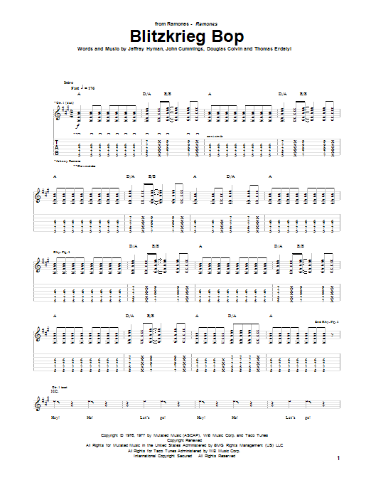 Download The Ramones Blitzkrieg Bop Sheet Music and learn how to play Bass PDF digital score in minutes