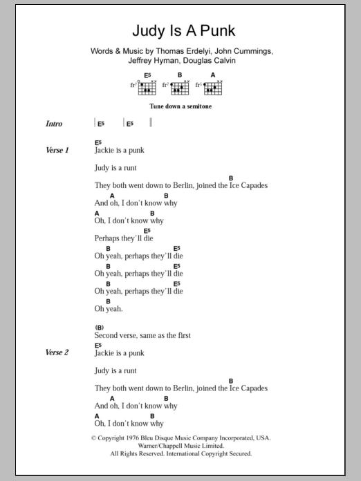 Download Ramones Judy Is A Punk Sheet Music and learn how to play Lyrics & Chords PDF digital score in minutes