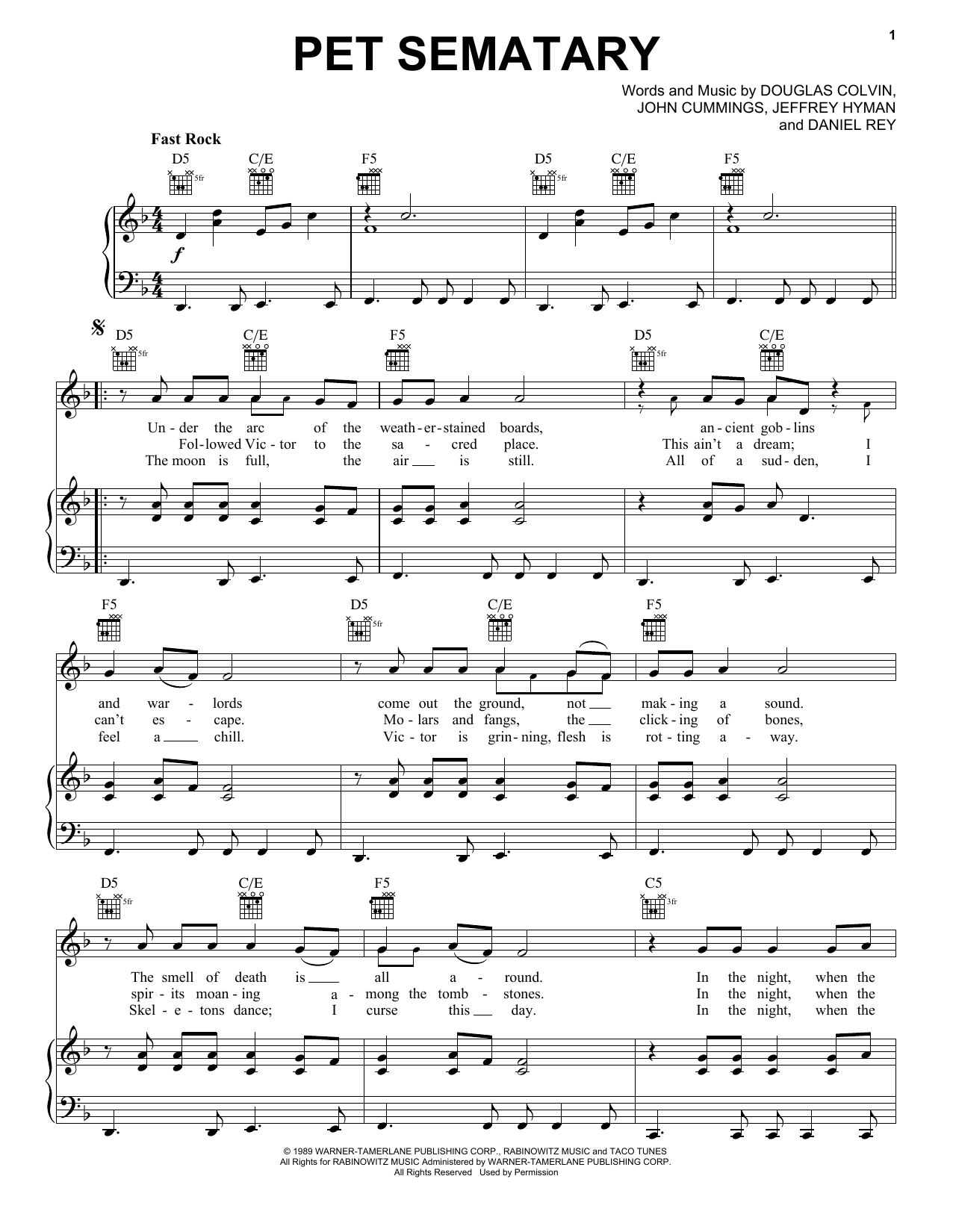 Download Ramones Pet Sematary Sheet Music and learn how to play Piano, Vocal & Guitar (Right-Hand Melody) PDF digital score in minutes