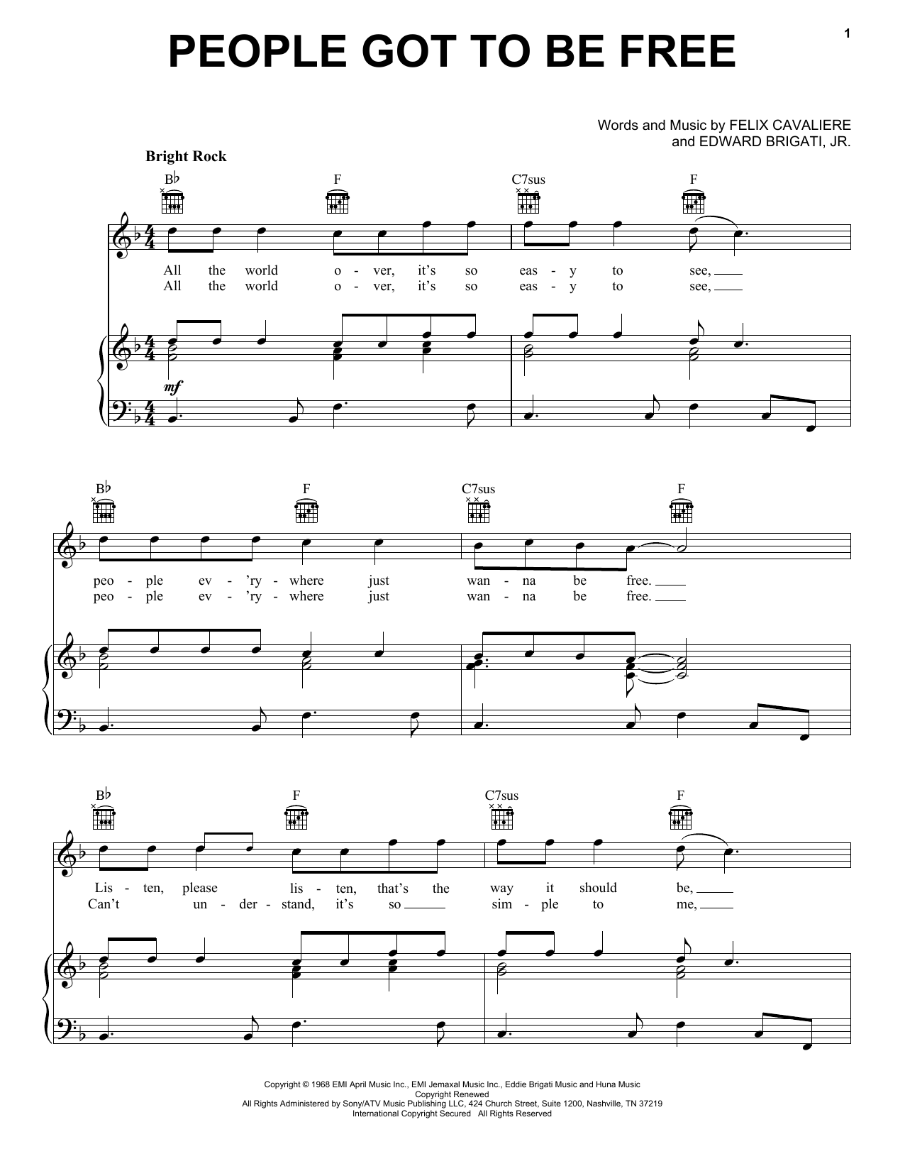 Download The Rascals People Got To Be Free Sheet Music and learn how to play 5-Finger Piano PDF digital score in minutes