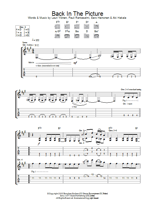 Download The Rasmus Back In The Picture Sheet Music and learn how to play Guitar Tab PDF digital score in minutes