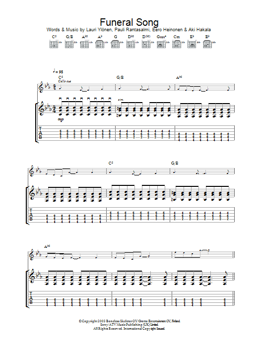 Download The Rasmus Funeral Song Sheet Music and learn how to play Guitar Tab PDF digital score in minutes
