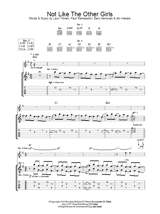 Download The Rasmus Not Like The Other Girls Sheet Music and learn how to play Guitar Tab PDF digital score in minutes