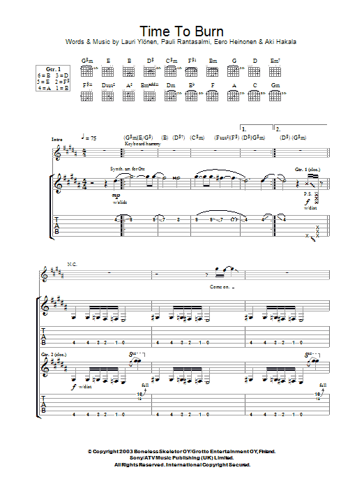 Download The Rasmus Time To Burn Sheet Music and learn how to play Guitar Tab PDF digital score in minutes
