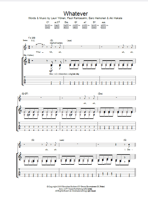 Download The Rasmus Whatever Sheet Music and learn how to play Guitar Tab PDF digital score in minutes