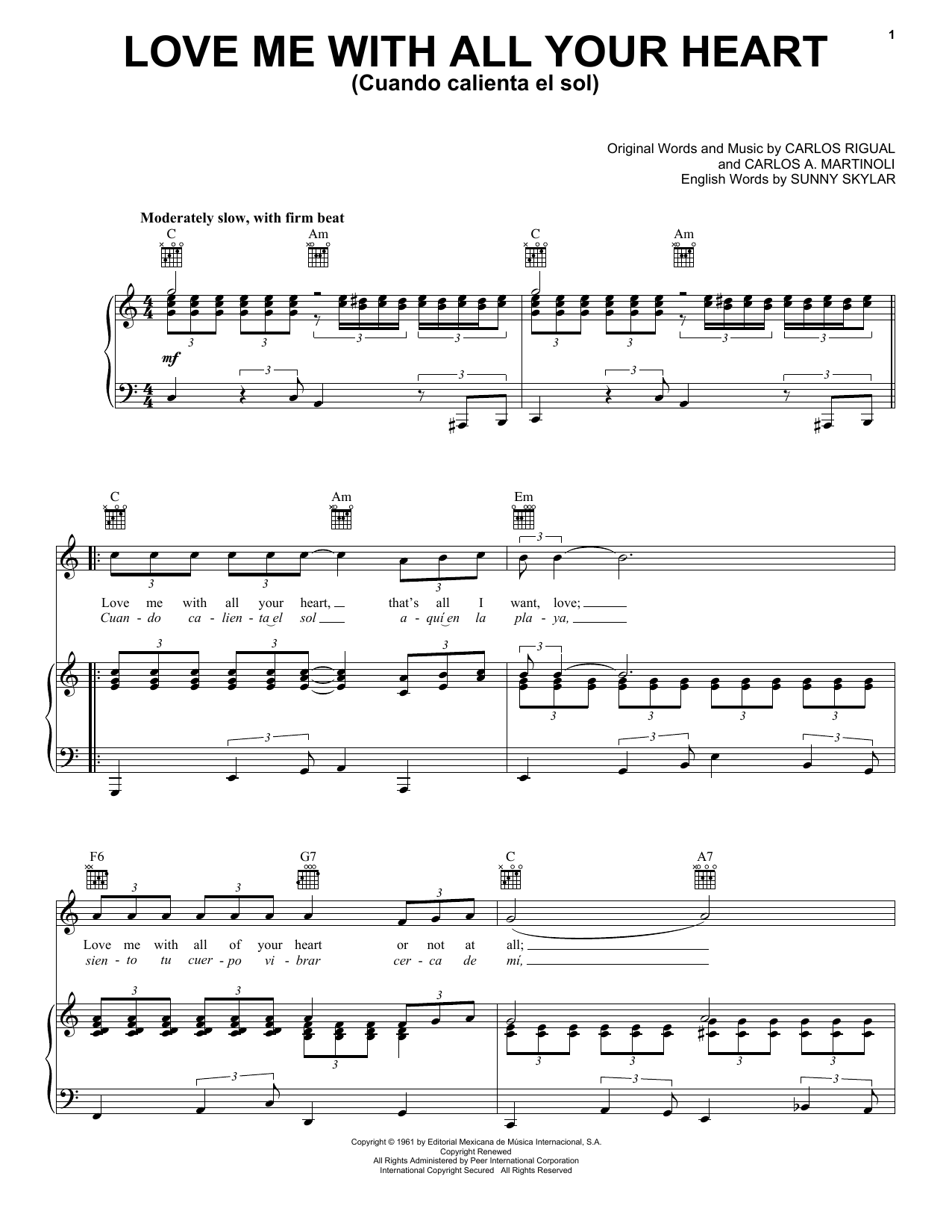 Download The Ray Charles Singers Love Me With All Your Heart (Cuando Calienta El Sol) Sheet Music and learn how to play Lyrics & Chords PDF digital score in minutes