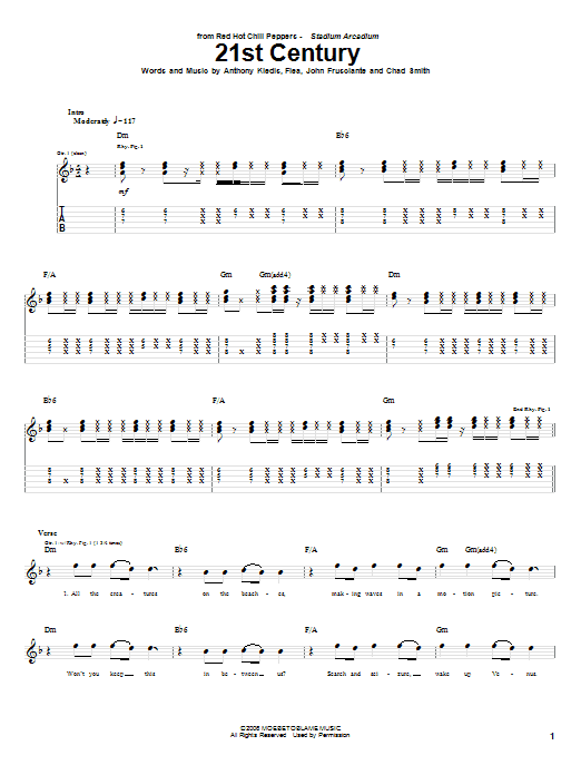 Download Red Hot Chili Peppers 21st Century Sheet Music and learn how to play Guitar Tab PDF digital score in minutes