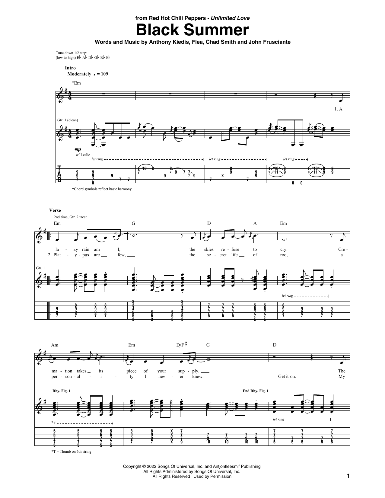 Download Red Hot Chili Peppers Black Summer Sheet Music and learn how to play Guitar Tab PDF digital score in minutes