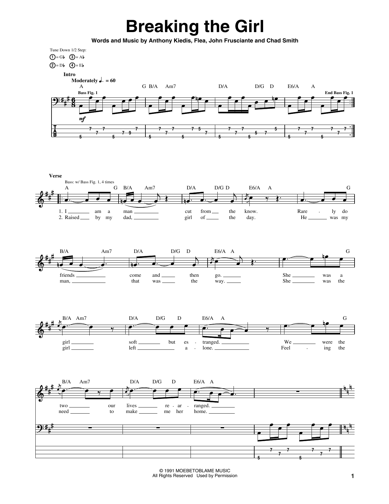Download Red Hot Chili Peppers Breaking The Girl Sheet Music and learn how to play Bass Guitar Tab PDF digital score in minutes