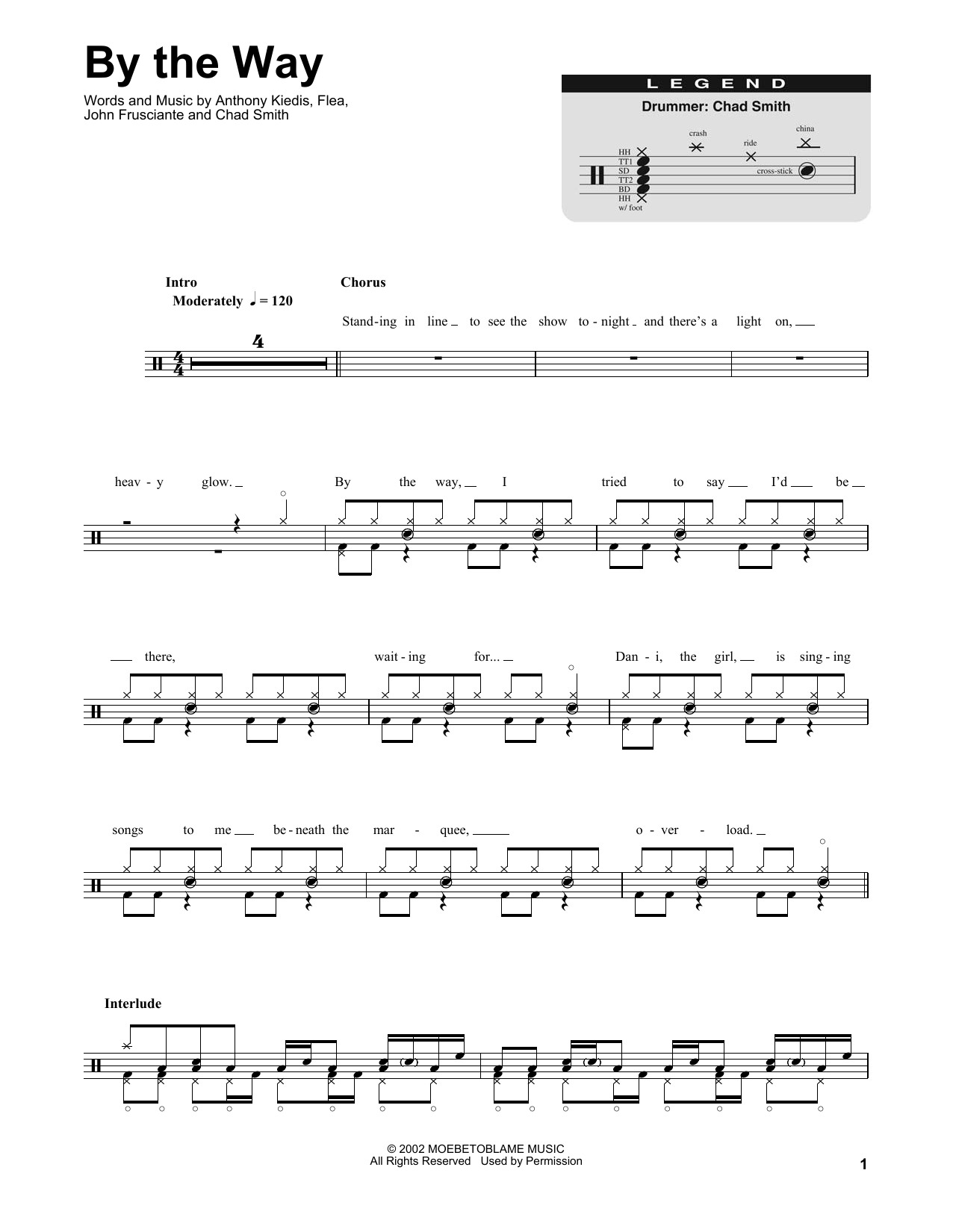 Download Red Hot Chili Peppers By The Way Sheet Music and learn how to play Drums Transcription PDF digital score in minutes