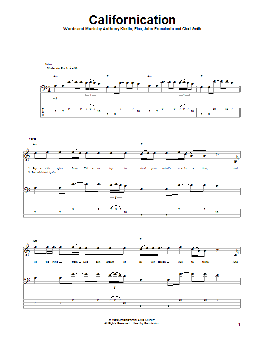 Download Red Hot Chili Peppers Californication Sheet Music and learn how to play Piano, Vocal & Guitar (Right-Hand Melody) PDF digital score in minutes
