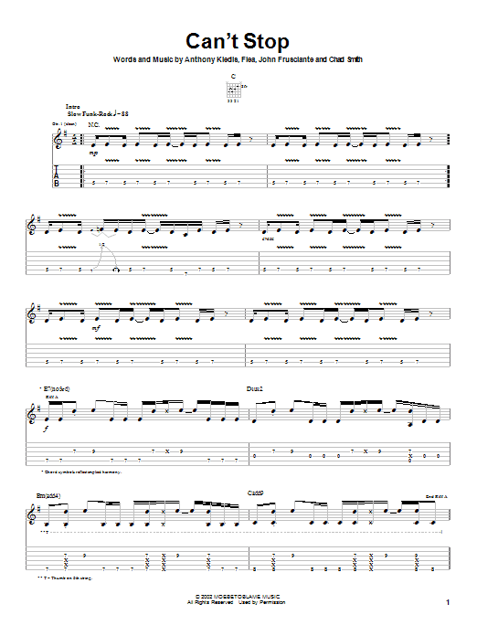 Download Red Hot Chili Peppers Can't Stop Sheet Music and learn how to play Piano, Vocal & Guitar (Right-Hand Melody) PDF digital score in minutes