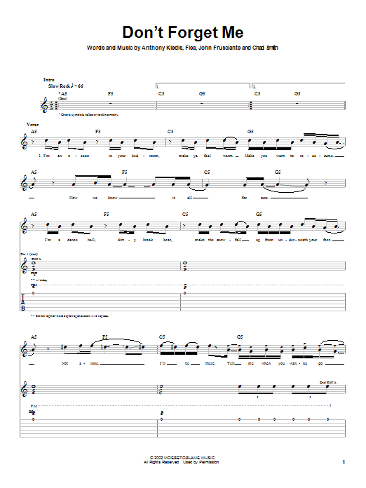 Download Red Hot Chili Peppers Don't Forget Me Sheet Music and learn how to play Guitar Tab PDF digital score in minutes