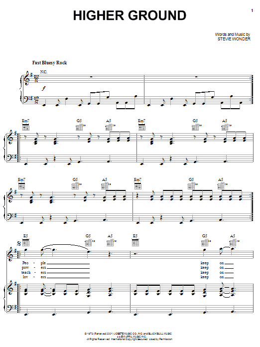 Download Red Hot Chili Peppers Higher Ground Sheet Music and learn how to play Piano, Vocal & Guitar (Right-Hand Melody) PDF digital score in minutes
