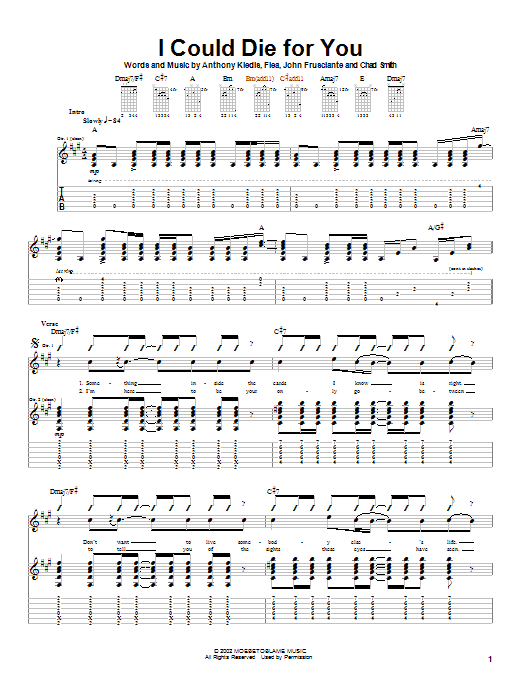 Download Red Hot Chili Peppers I Could Die For You Sheet Music and learn how to play Guitar Tab PDF digital score in minutes