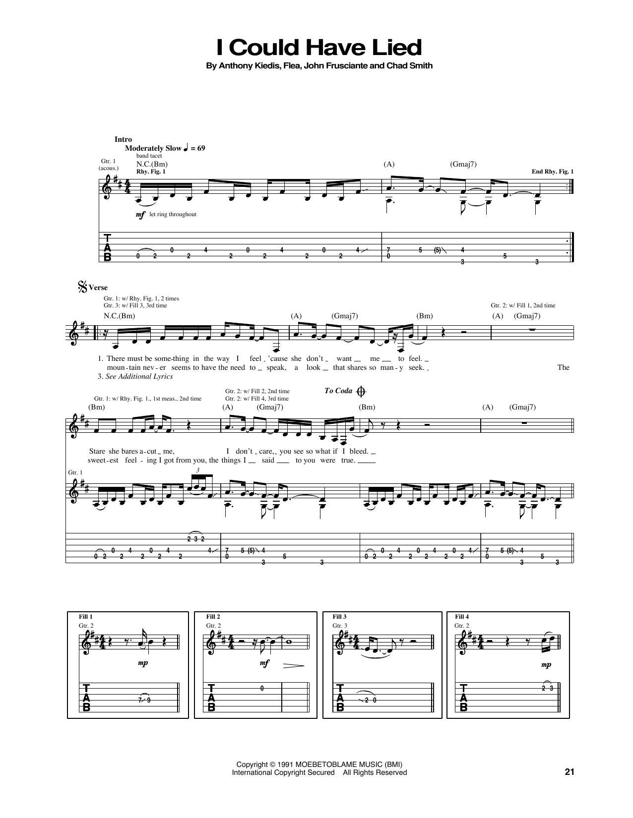 Download Red Hot Chili Peppers I Could Have Lied Sheet Music and learn how to play Guitar Tab PDF digital score in minutes