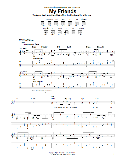 Download Red Hot Chili Peppers My Friends Sheet Music and learn how to play Guitar Tab PDF digital score in minutes