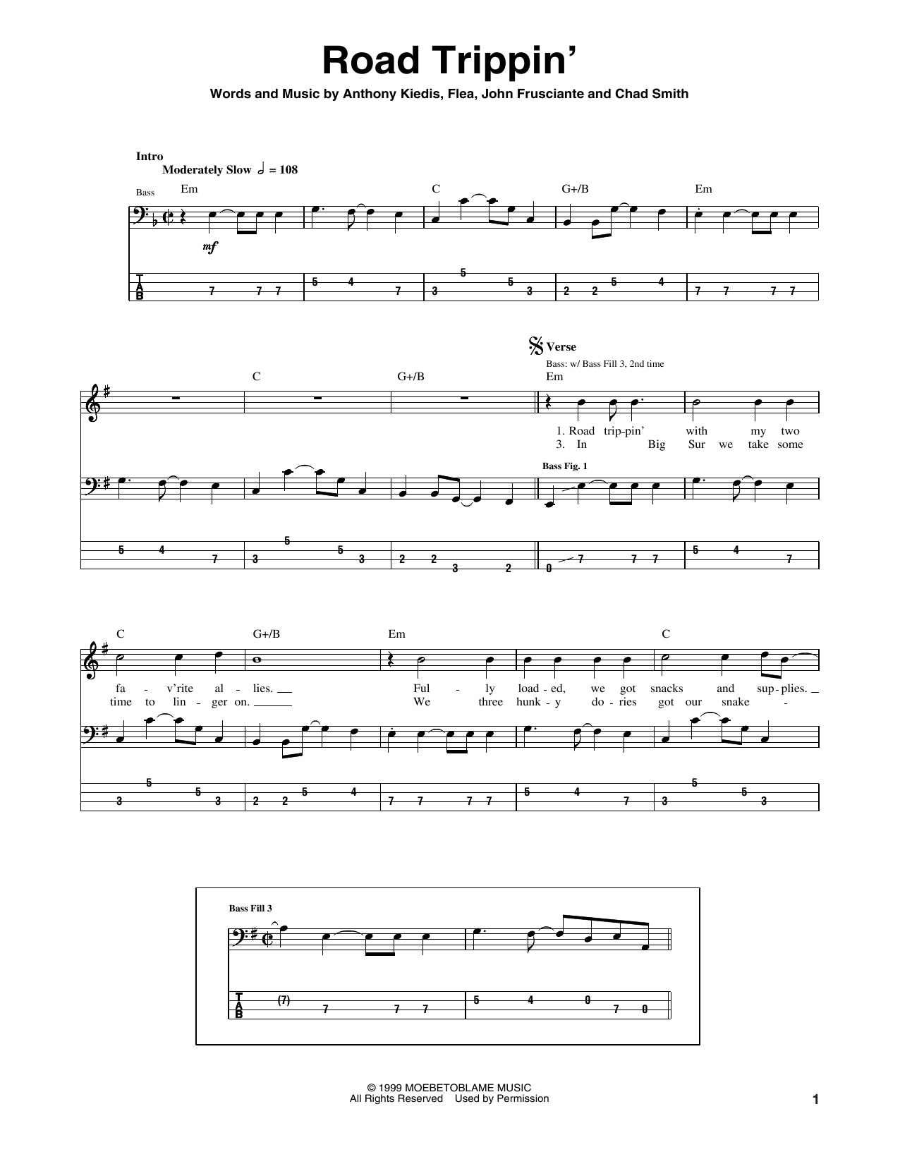 Download Red Hot Chili Peppers Road Trippin' Sheet Music and learn how to play Guitar Tab PDF digital score in minutes