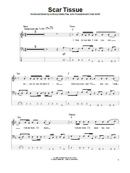Download Red Hot Chili Peppers Scar Tissue Sheet Music and learn how to play Bass Guitar Tab PDF digital score in minutes