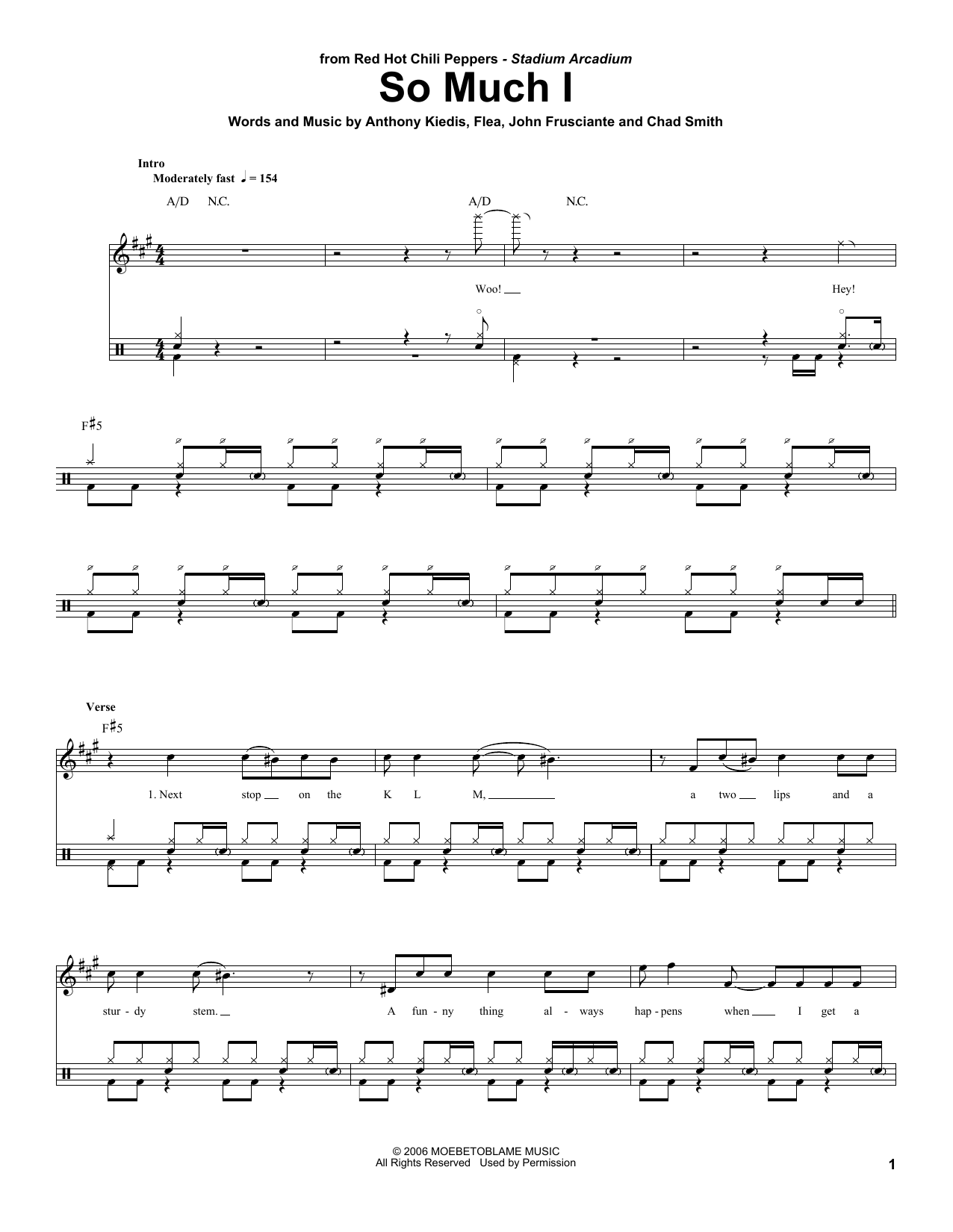 Download Red Hot Chili Peppers So Much I Sheet Music and learn how to play Drums Transcription PDF digital score in minutes