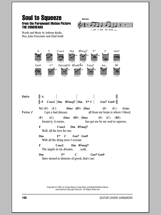 Download Red Hot Chili Peppers Soul To Squeeze Sheet Music and learn how to play Drums Transcription PDF digital score in minutes