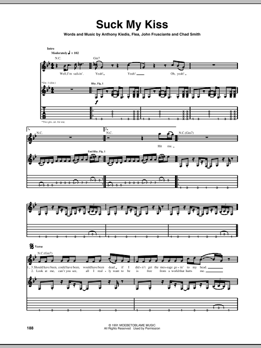 Download Red Hot Chili Peppers Suck My Kiss Sheet Music and learn how to play Guitar Tab PDF digital score in minutes