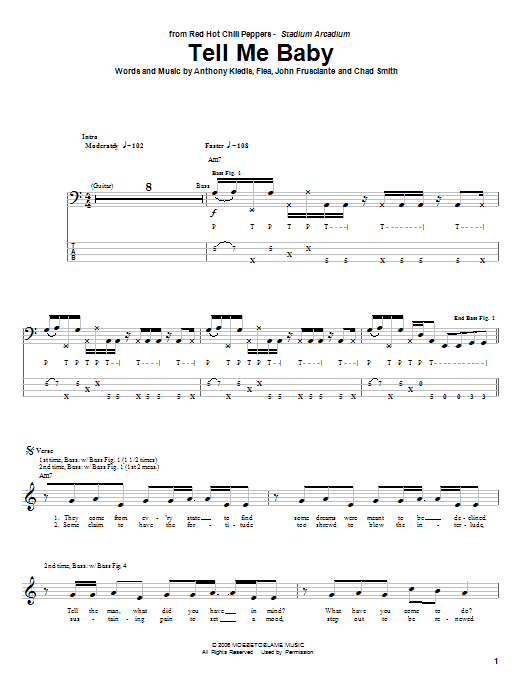 Download Red Hot Chili Peppers Tell Me Baby Sheet Music and learn how to play Bass Guitar Tab PDF digital score in minutes