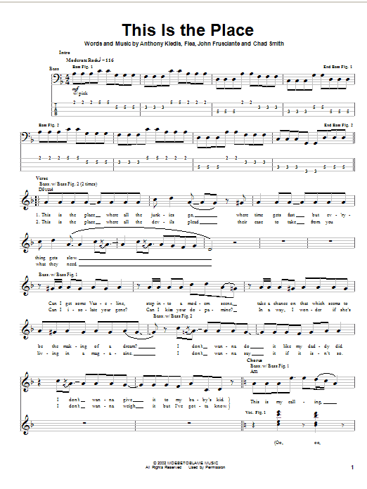 Download Red Hot Chili Peppers This Is The Place Sheet Music and learn how to play Bass Guitar Tab PDF digital score in minutes
