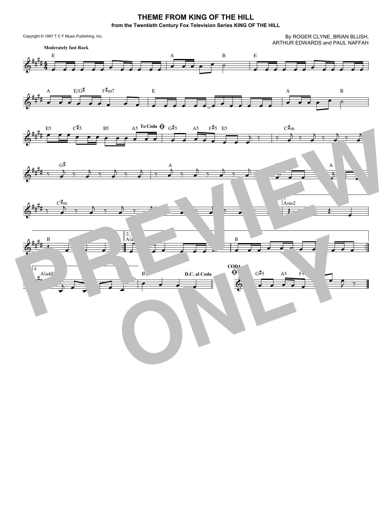 Download The Refreshments Theme From King Of The Hill Sheet Music and learn how to play Melody Line, Lyrics & Chords PDF digital score in minutes