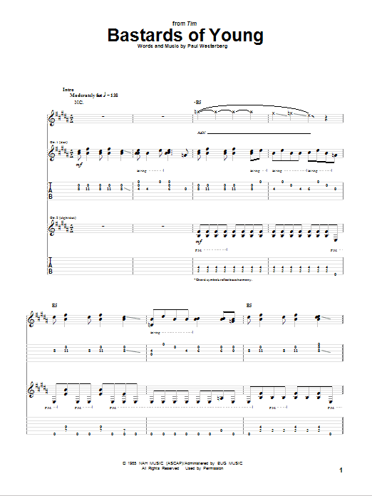 Download The Replacements Bastards Of Young Sheet Music and learn how to play Guitar Tab PDF digital score in minutes