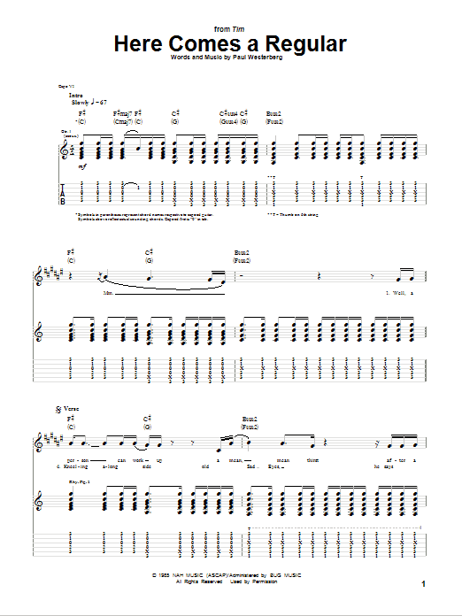 Download The Replacements Here Comes A Regular Sheet Music and learn how to play Guitar Tab PDF digital score in minutes