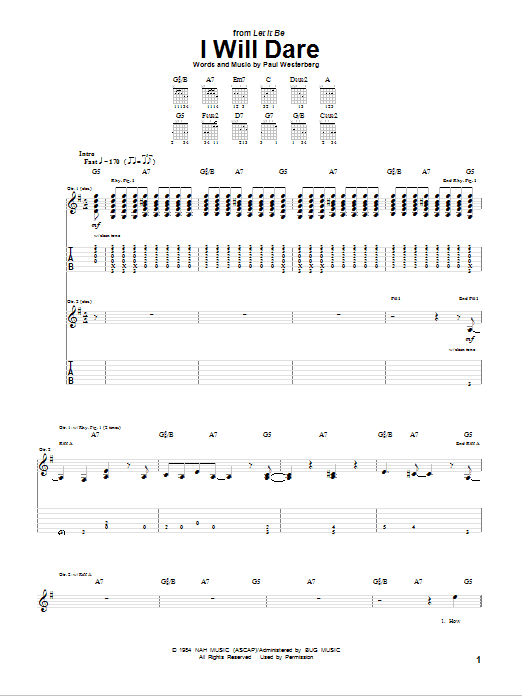 Download The Replacements I Will Dare Sheet Music and learn how to play Guitar Tab PDF digital score in minutes